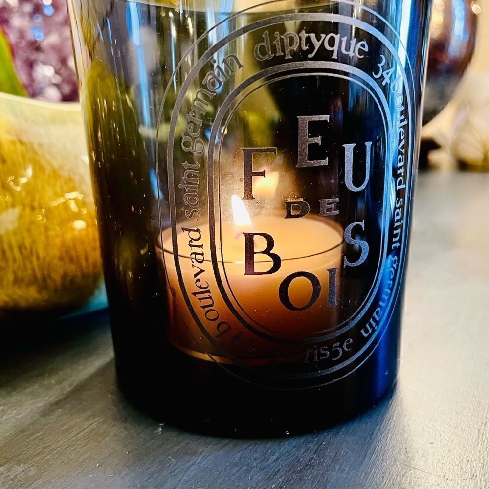♥️ Diptyque Feu de Bois / Wood Fire Candle smoked glass candle CONTAINER…
